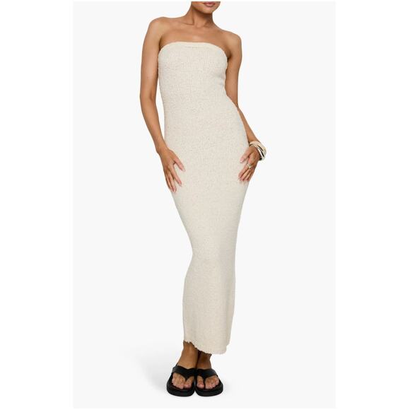Princess Polly Dresses & Skirts - Princess Polly Strapless Knit Maxi Dress Cream Size 8 NWOT Bodycon
